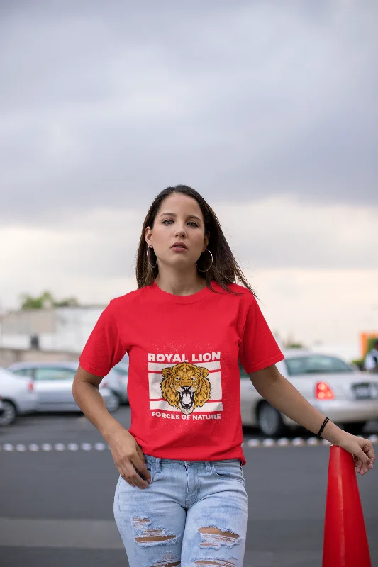 Royal Lion Printed Tshirt (Red) Cozy Plain Short Sleeve