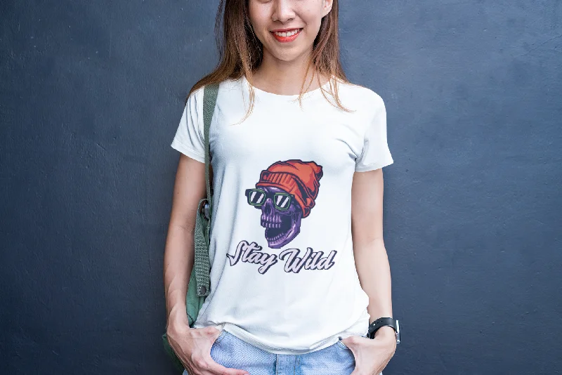 Stay Wild Printed Tshirt (White) Stylish Short Sleeve Polo