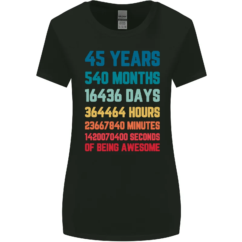 45th Birthday 45 Year Old Womens Wider Cut T-Shirt Sequined Glittery Shiny