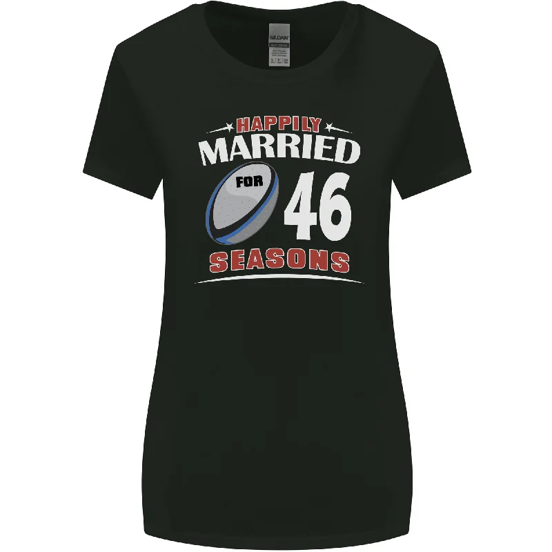 46 Year Wedding Anniversary 46th Rugby Womens Wider Cut T-Shirt Zippered Front Buttoned Front Snap Front