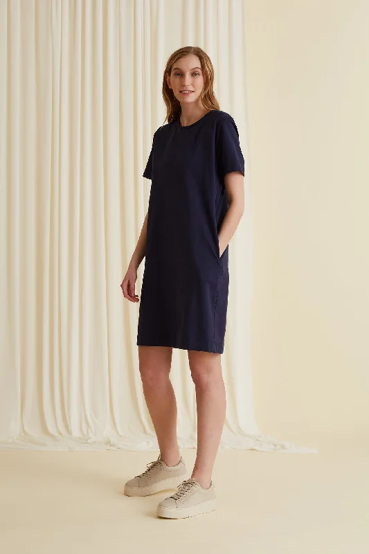Adriana T-Shirt Dress Navy Welt Pockets Slit Pockets Flap Pockets