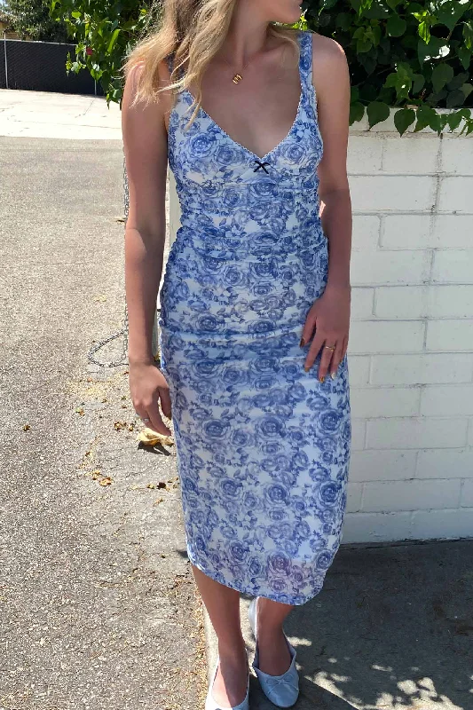 Floral Mesh Midi Dress Elegant Floral Midi Dress