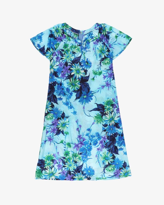 blue floral patterned hawaiian style midi dress - s Comfortable Wrap Midi Dress
