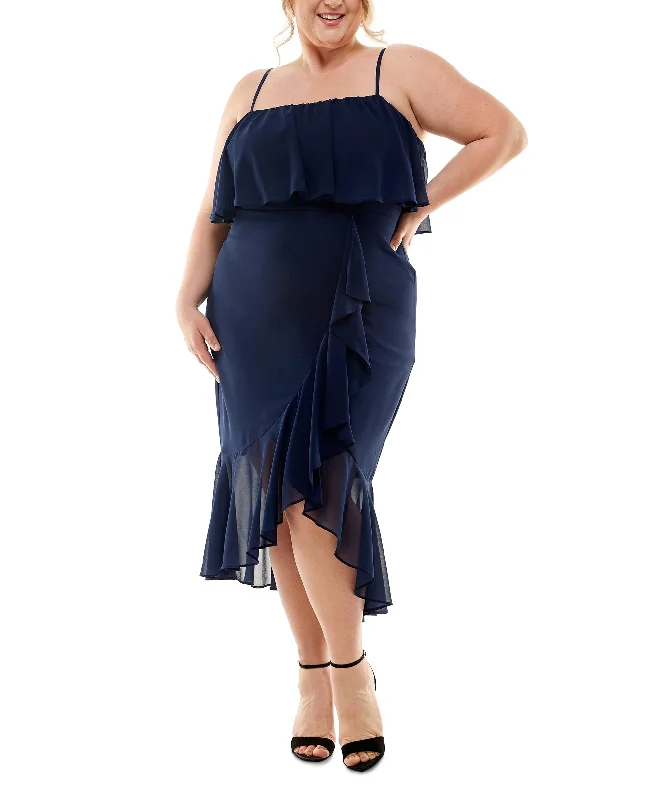 City Studios Trendy Plus Size Ruffled Midi Dress Trendy A-Line Midi Dress