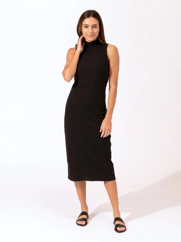 Donika Mock Neck Rib Midi Dress Stylish Wraparound Midi Dress