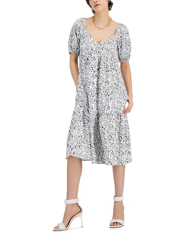 INC International Concepts Cotton Floral Tiered A Line Midi Dress Comfortable Draped Midi Dress