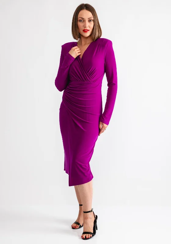 Joseph Ribkoff Ruched Pencil Midi Dress, Purple Fashionable Wide Leg Midi Dress