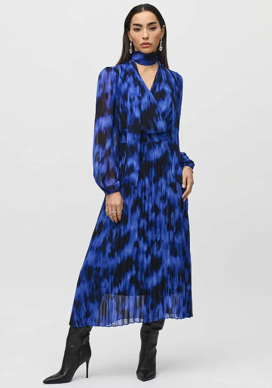 Joseph Ribkoff Printed Wrap Pleated Midi Dress, Blue Stylish Button-Up Midi Dress