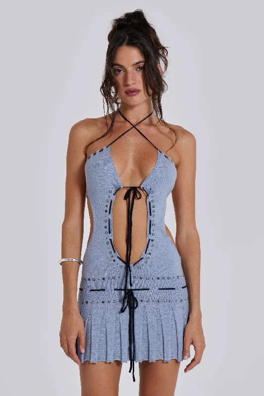 Sienna Knitted Studded Tie Mini Dress Trendy Tie-Dye Mini Dress