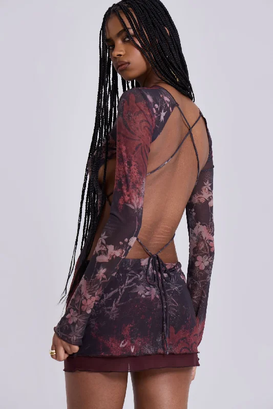 Maram Mesh Backless Mini Dress Casual V-Neck Mini Dress