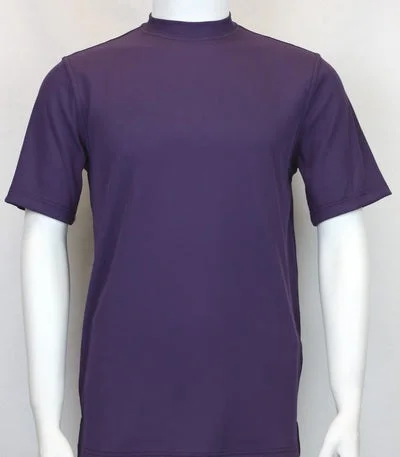 Mens Elegant Silky Purple Mock Neck Dressy T-Shirt Fitted T-Shirt Seamless Stretchy