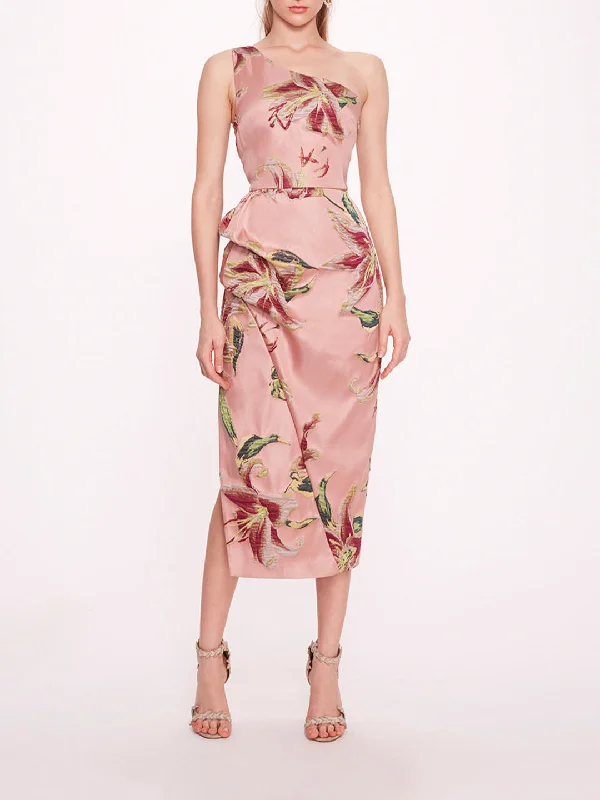 One Shoulder Drape Midi Dress Chic Bohemian Midi Dress