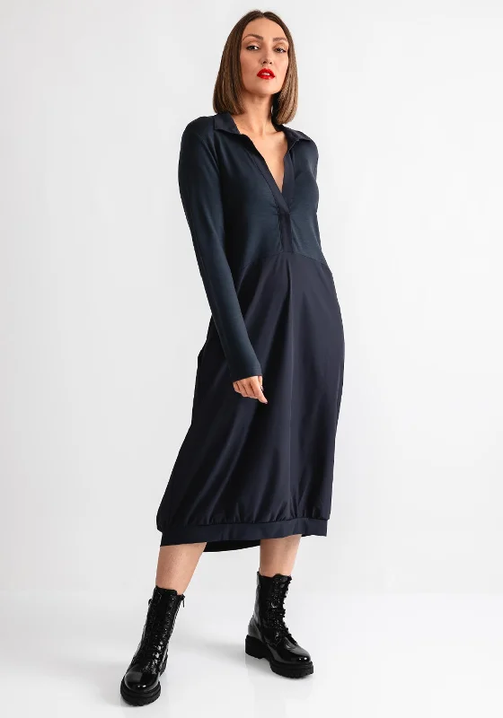 Naya Contrast Fabric Shirt Midi Dress, Grey Cozy T-shirt Midi Dress