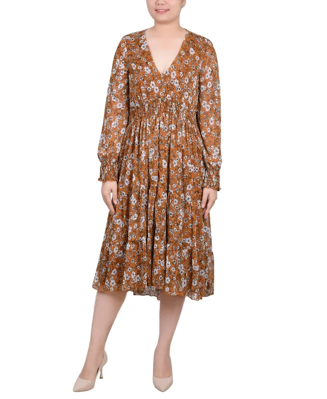Petite Clip Dot Chiffon Smocked Midi Dress Fashionable Pencil Midi Dress