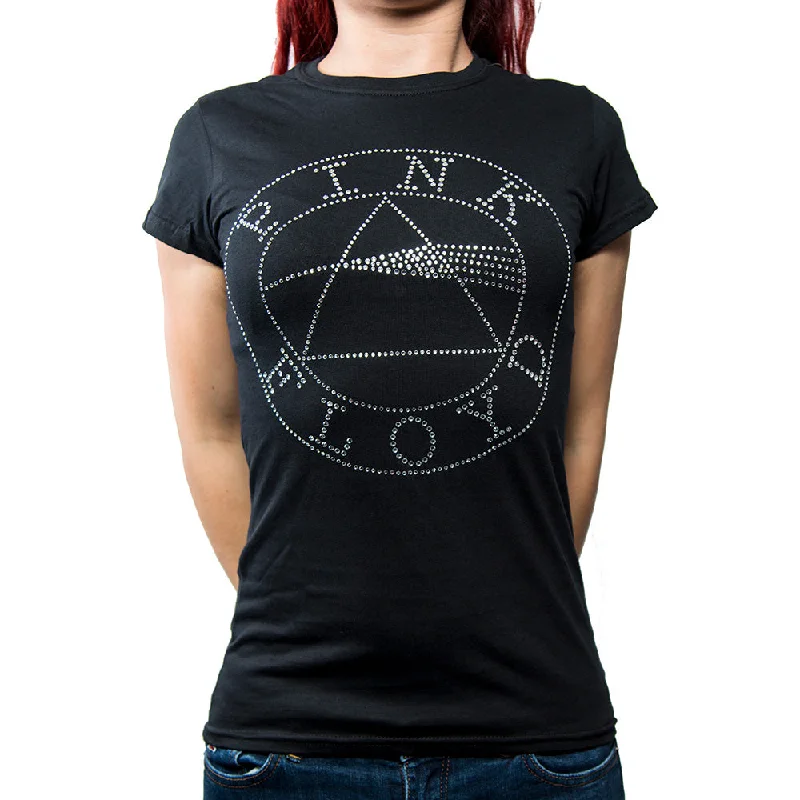 Pink Floyd Ladies Fashion T-Shirt: Circle Logo (Diamante) Chenille Brocade Lace