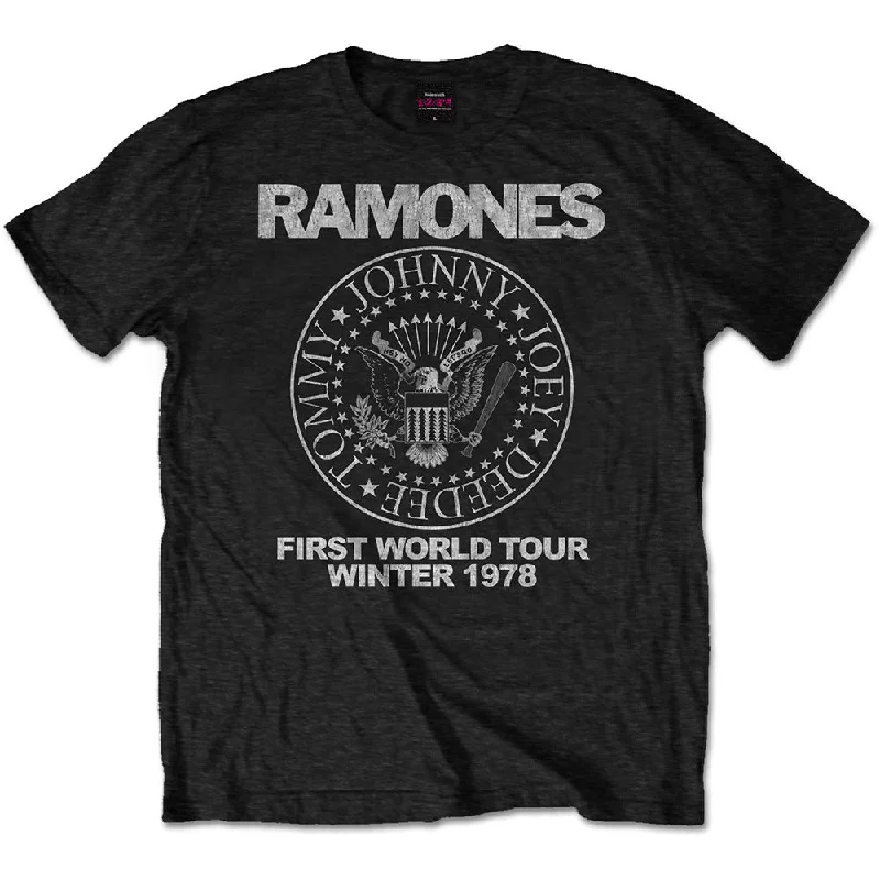 Ramones | Official Band T-Shirt | First World Tour 1978 Striped Floral Plaid