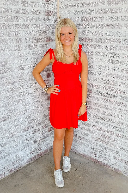 Saturday at Sanford Shoulder Tie Mini Dress Trendy Mini Dress with Belt