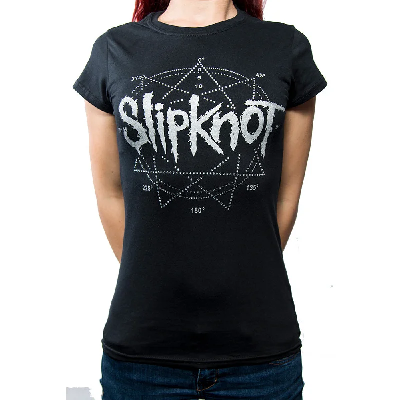 Slipknot Ladies Fashion T-Shirt: Logo Star (Diamante) Elegant Classic Vintage