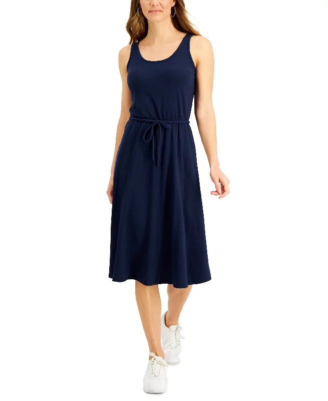 Style & Co Petite Cotton Drawstring Midi Dress Comfortable Lace-Up Midi Dress