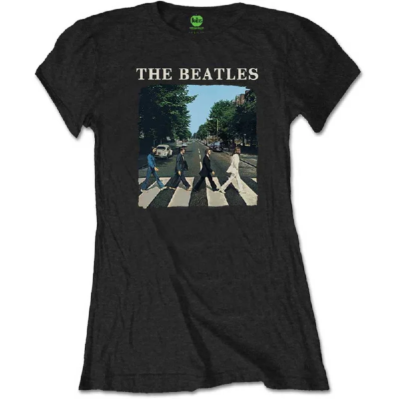 The Beatles Ladies T-Shirt: Abbey Road & Logo Sequined Glittery Shiny