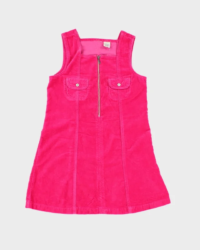 Vintage Pink Zip Cotton Velvet Mini Dress - S Elegant Off-Shoulder Dress Mini