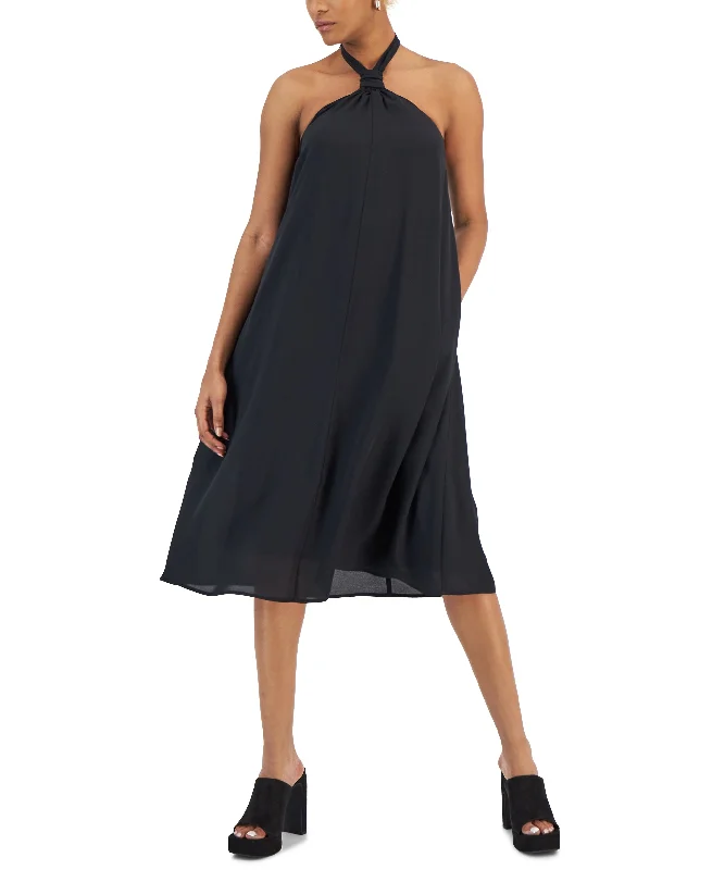 Women's Halter-Neck Midi Dress Trendy Floral Wrap Midi Dress