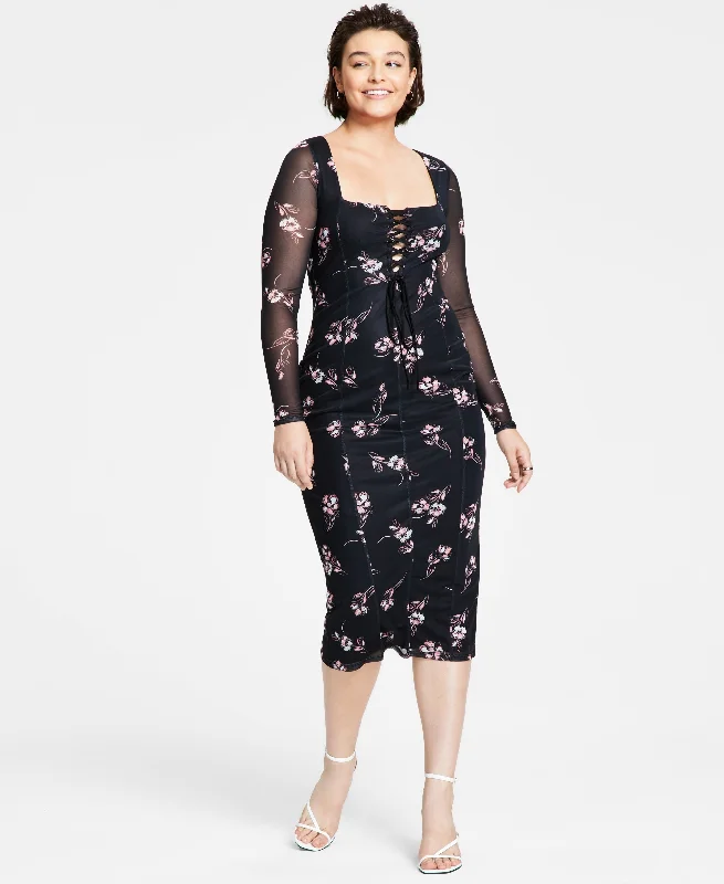 Women's Lace-Up Midi Dress Fashionable Fitted Midi Dress