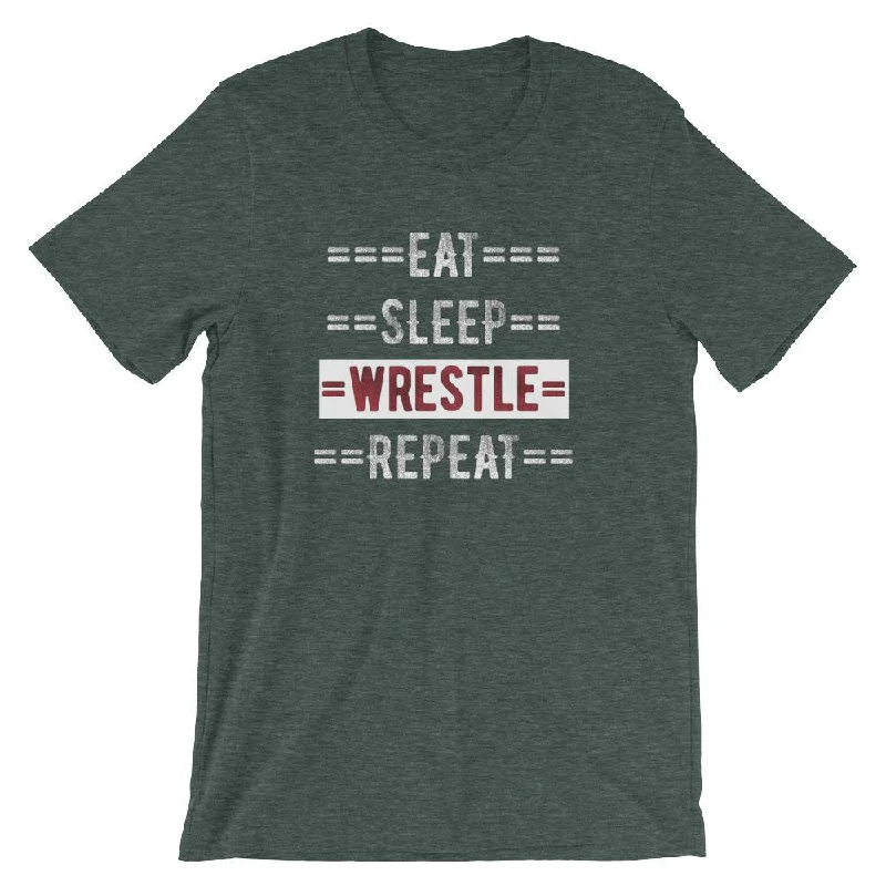 Wrestling Coach Short-Sleeve Gift T-Shirt - Eat Sleep Wrestle Repeat Denim Fabric Leather Fabric Suede Fabric