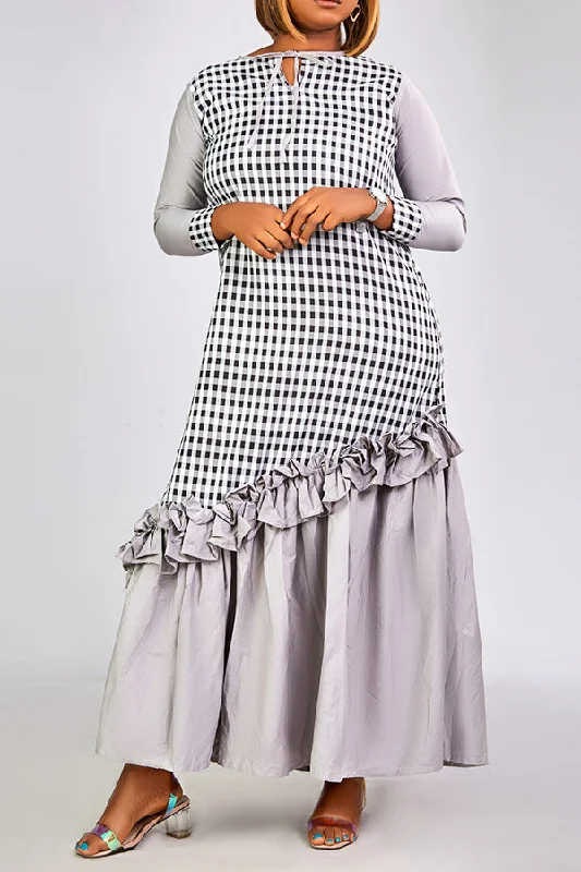 Chic Tie Front Plaid Ruffle Hem Dress