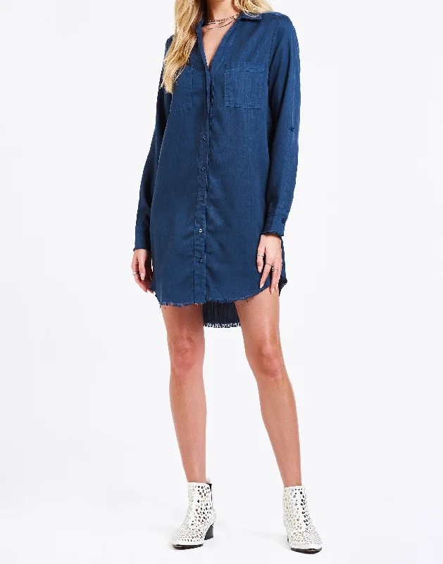 AVERY BUTTON FRONT DRESS BLUE OPAL