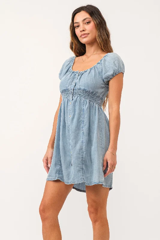 CHARLENE BUTTON FRONT DRESS SUMMER BLUE