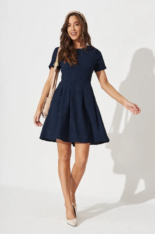 Elizabeth Dress In Textured Navy