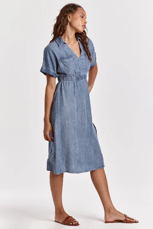 ERIKA COLLARED DRESS INDEPENDENT BLUE