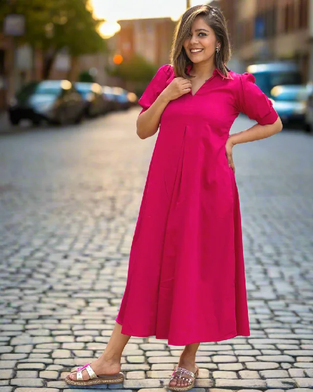 Fuchsia Cotton A-Line Dress