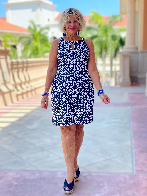 BRIGHTEN BLUE KEYHOLE DRESS