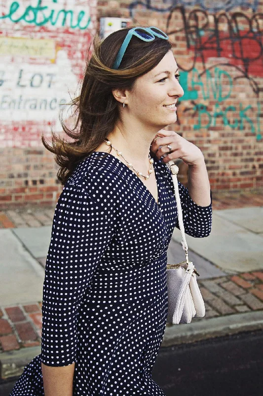 Megan Dress - Navy and White Micro Dot