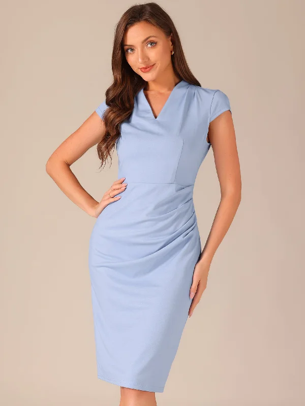 Vintage Cap Sleeve Ruched Side Sheath Dress