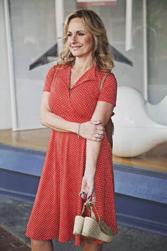 Peggy Dress -  Pimento with White Pin Dots FINAL SALE
