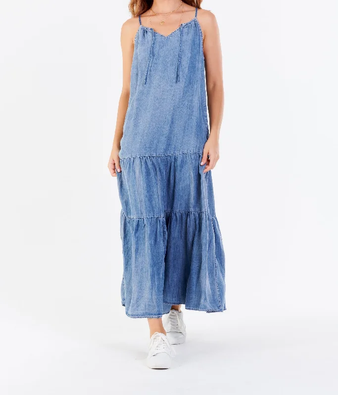 RYO STRAP HALTER DRESS BLUE BRUSH