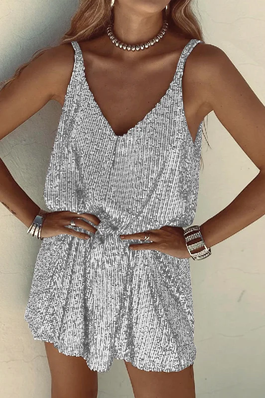 Sexy Solid Sequins V Neck Sling Dresses