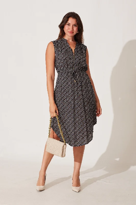 Shire Zip Dress In Navy With Multi Print