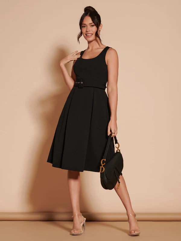 1950's Inspired Belted Swing Dress, Black (Copy)