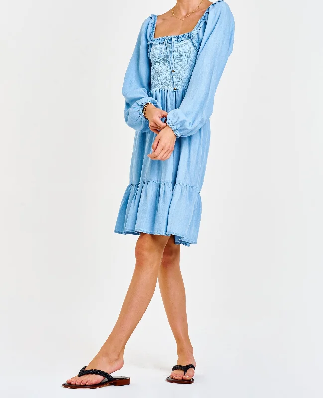ZENYA SMOCKED BODICE DRESS CAROLINA BLUE