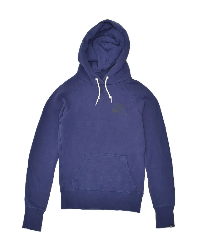 NIKE Womens Hoodie Jumper UK 10 Small Navy Blue Cotton Hoodie with Earth Tones Natural Calm
