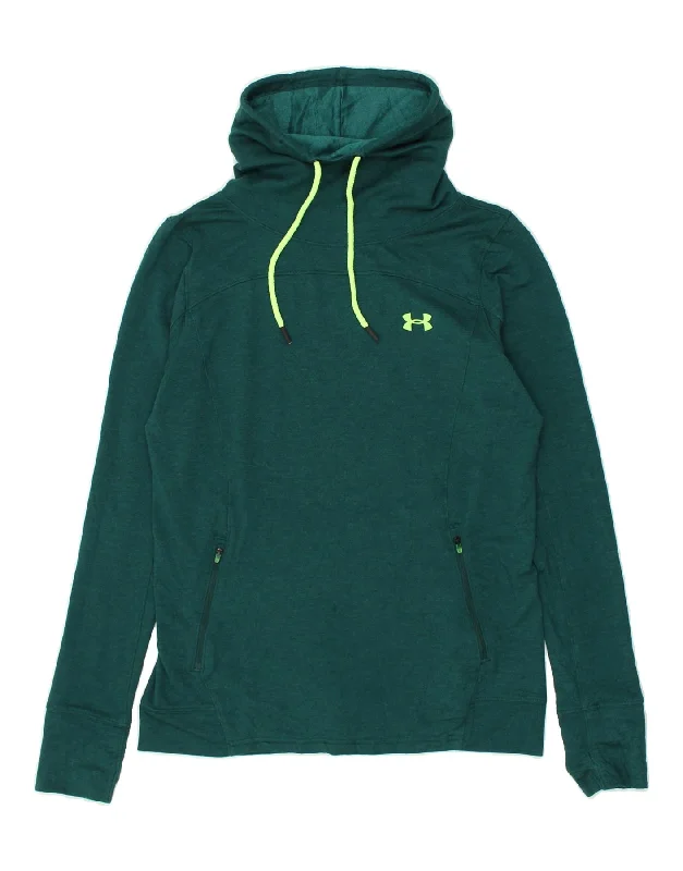 UNDER ARMOUR Womens Roll Neck Sweatshirt Jumper UK 14 Medium Green Hoodie with Hem Detail Decorative Unique