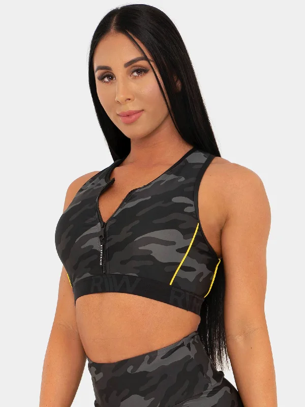 BFCAMO Zip Up Sports Bra - Camo Soft Lace Bralette