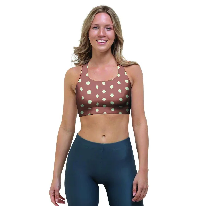 Brown And White Polka Dot Sports Bra Comfortable Bralette Style