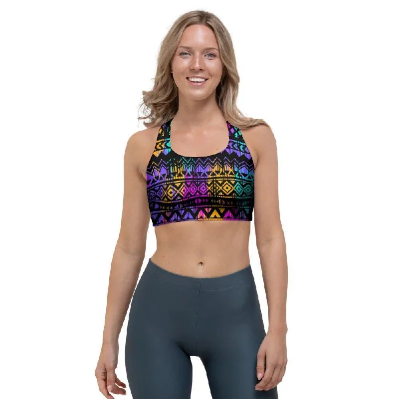 Colorful Native Aztec Geometric Sports Bra Soft Mesh Bralette