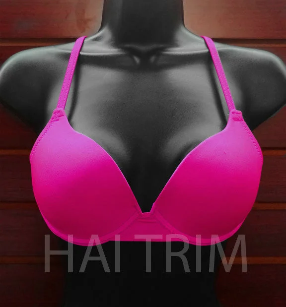 Hot Pink/Fuchsia Tie-Back Bra, A-9 Push-Up Bra Set