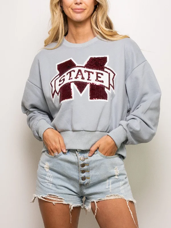 MS STATE CROPPED SWEATSHIRT Hoodie with Hem Lace Feminine Delicate